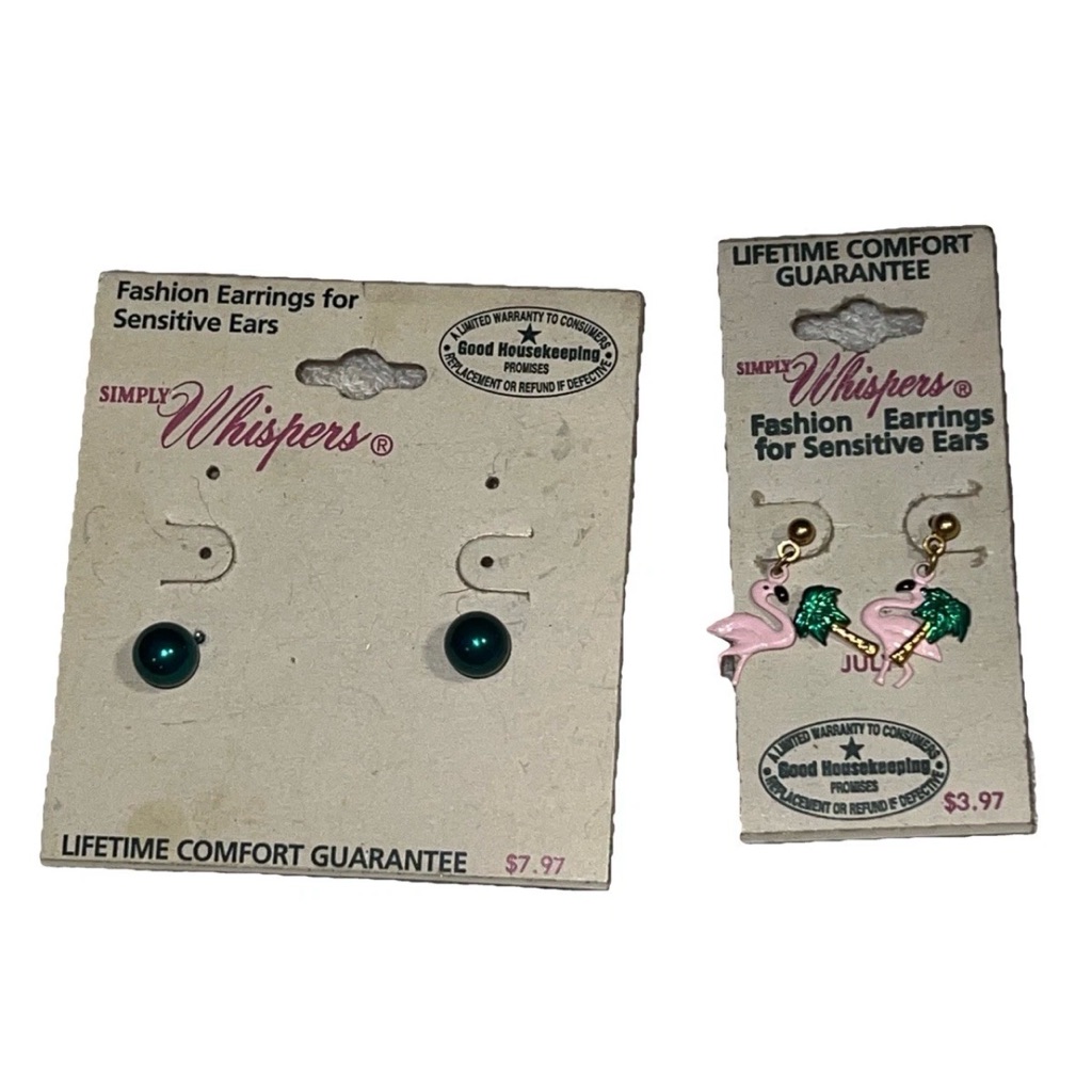 3 Pr Whispers Surgical Steel Flamingo Palm Tree Surgical Steel Pierced Earrings